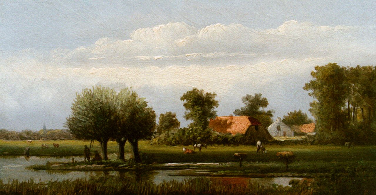 Landler G.  | Landler, Cattle in a summer landscape, Öl auf Holz 11,1 x 21,1 cm, signed on the reverse