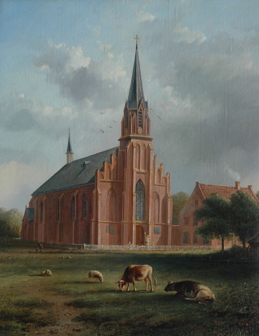 Bernardus Gerardus ten Berge | Grazing cattle near the former Catholic church of Egmond, Öl auf Leinwand, 48,3 x 39,0 cm, signed c.r.