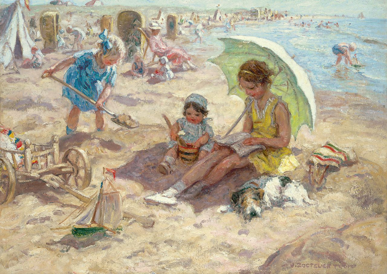 Zoetelief Tromp J.  | Johannes 'Jan' Zoetelief Tromp | Gemälde zum Verkauf angeboten | Spielende Kinder auf dem Strand von Katwijk, Öl auf Leinwand 68,3 x 95,9 cm, Unterzeichnet r.u. und im Verso