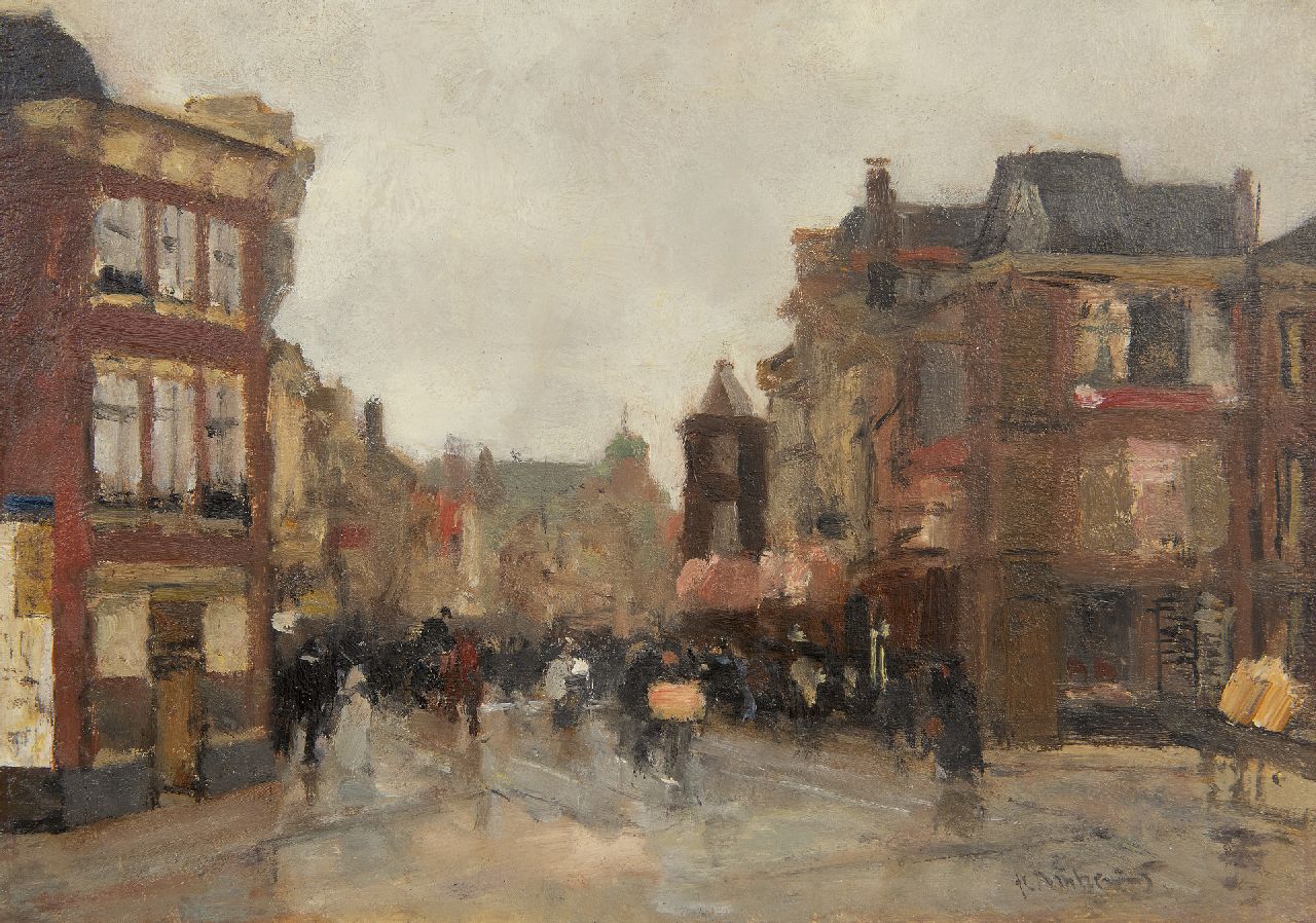 Arntzenius P.F.N.J.  | Pieter Florentius Nicolaas Jacobus 'Floris' Arntzenius | Gemälde zum Verkauf angeboten | Blick auf die Wagenstraat, Den Haag, Öl auf Holz 20,6 x 29,0 cm, Unterzeichnet u.r.