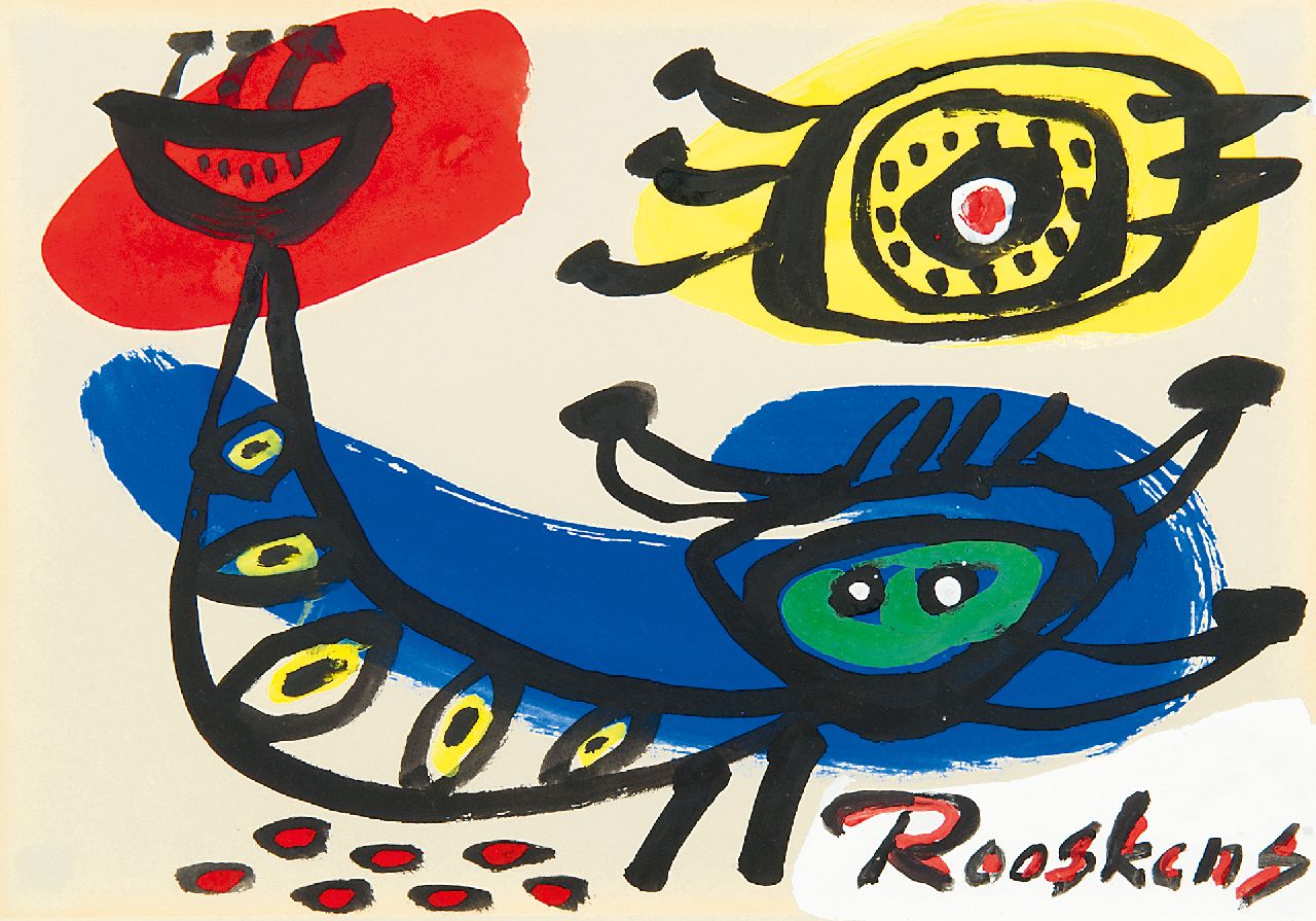 Rooskens J.A.  | Joseph Antoon 'Anton' Rooskens | Aquarelle und Zeichnungen zum Verkauf angeboten | Fantasietiere, Gouache auf Papier 21,2 x 30,1 cm, Unterzeichnet r.u.