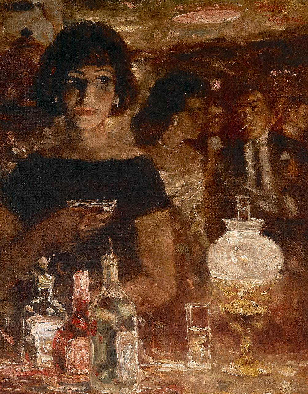 Meyer-Wiegand R.D.  | Rolf Dieter Meyer-Wiegand, Cocktail an der Bar, Öl auf Holz 30,0 x 24,0 cm, Unterzeichnet o.r.
