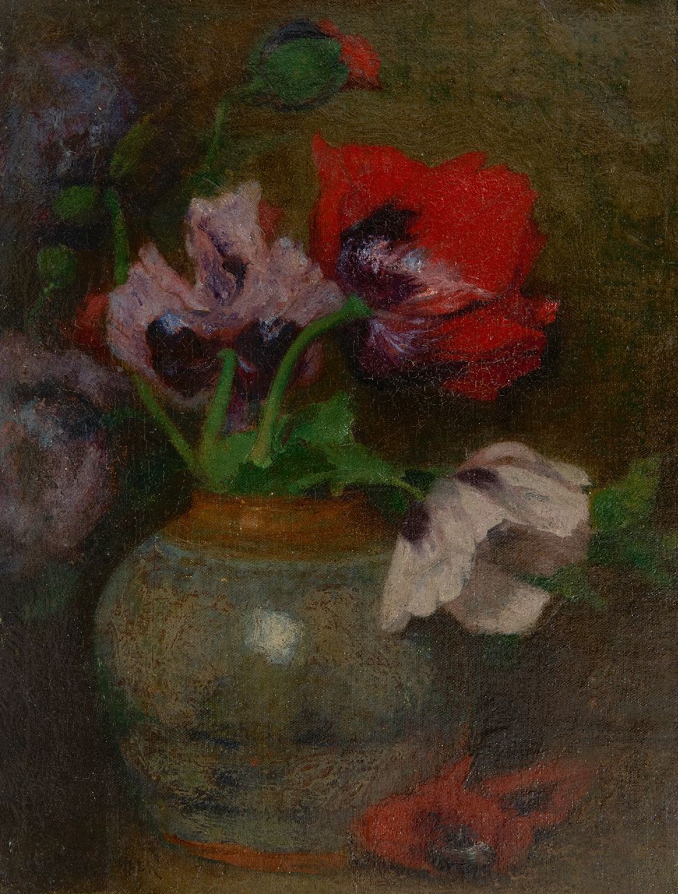 Wandscheer M.W.  | Maria Wilhelmina 'Marie' Wandscheer | Gemälde zum Verkauf angeboten | Mohnblumen in einer vase, Öl auf Leinwand 32,5 x 25,2 cm, Unterzeichnet u.l.
