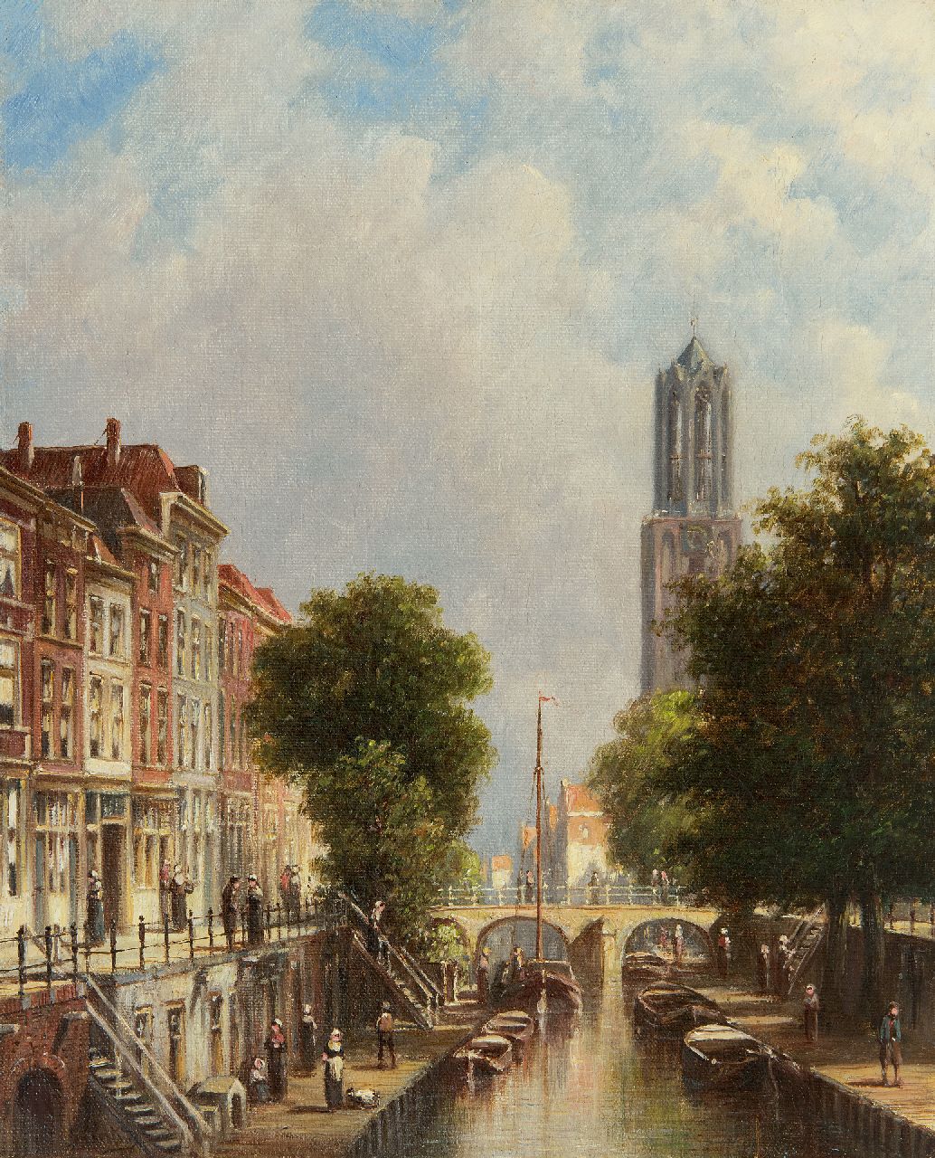 Vertin P.G.  | Petrus Gerardus Vertin | Gemälde zum Verkauf angeboten | Stadtansicht mit dem Domturm von Utrecht, Öl auf Leinwand 34,1 x 28,6 cm, Unterzeichnet u.l.