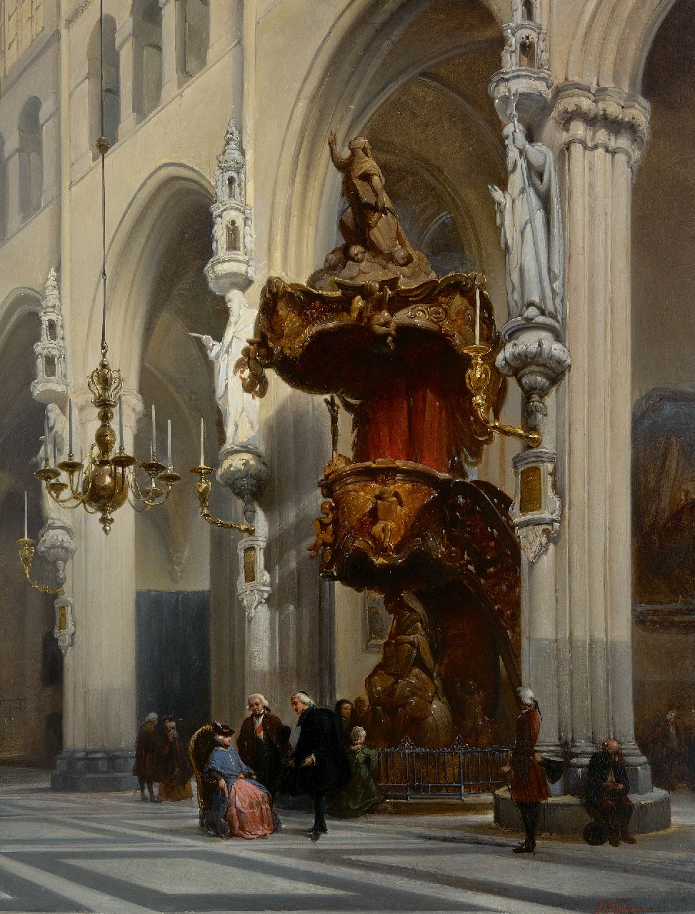 Bosboom J.  | Johannes Bosboom | Gemälde zum Verkauf angeboten | Der Innenraum des Onze Lieve Vrouwe Kirche in Brügge, Öl auf Holz 67,9 x 51,8 cm, Unterzeichnet u.r.