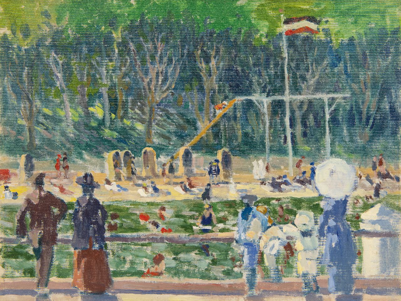 Bloos R.W.  | 'Richard' Willi Bloos | Gemälde zum Verkauf angeboten | Sonniger Tag im Strandbad, Öl auf Leinwand Malereifaser 32,0 x 42,0 cm