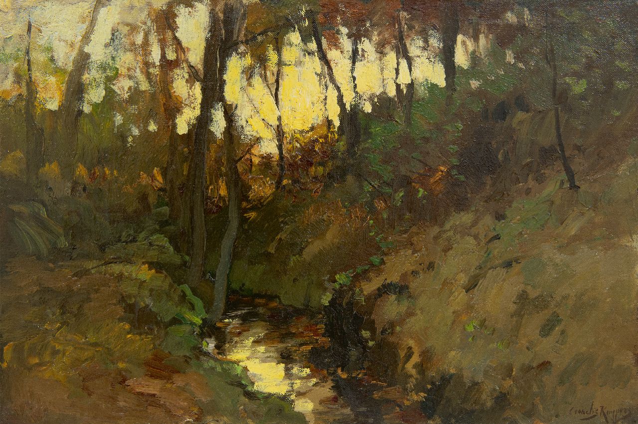 Kuijpers C.  | Cornelis Kuijpers | Gemälde zum Verkauf angeboten | Graben in herbstlicher Waldlandschaft, Öl auf Leinwand auf Holz 31,6 x 47,1 cm, Unterzeichnet u.r.