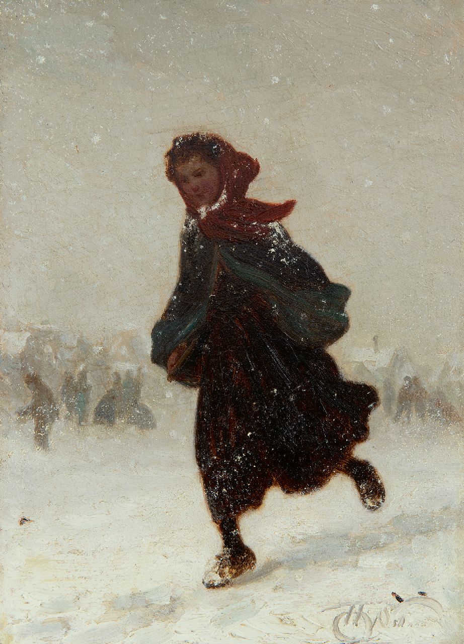 Seben H. van | Henri van Seben, Nach Hause durch den Schnee, Öl auf Holz 21,9 x 15,9 cm, Unterzeichnet u.r.