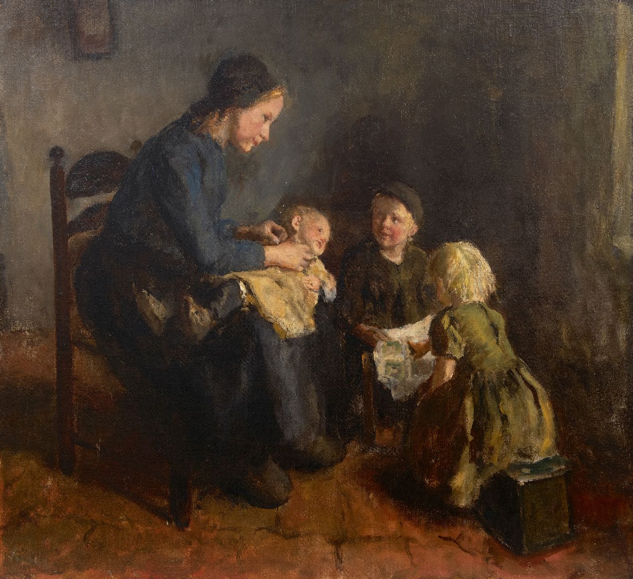 Kever J.S.H.  | Jacob Simon Hendrik 'Hein' Kever, Mutter mit Ihren Kindern, Öl auf Leinwand  auf Holzfaser 76,1 x 82,9 cm, Unterzeichnet u.l.