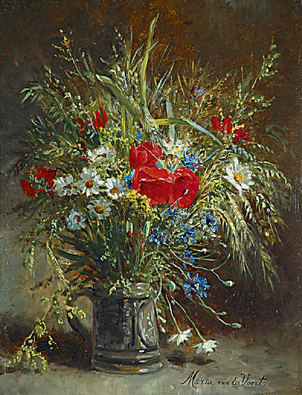 Voort in de Betouw-Nourney M. van der | Maria van der Voort in de Betouw-Nourney | Gemälde zum Verkauf angeboten | A bouquet  of wild flowers, Öl auf Leinwand 53,8 x 41,5 cm, signed l.r.