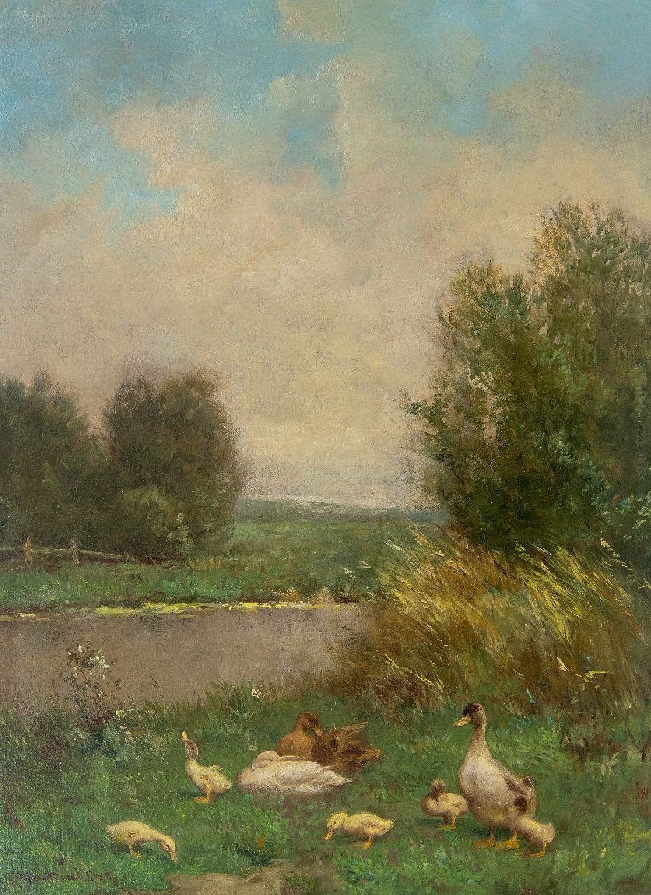 Artz C.D.L.  | 'Constant' David Ludovic Artz | Gemälde zum Verkauf angeboten | Enten mit Küken am Ufer, Öl auf Holz 39,9 x 30,1 cm, Unterzeichnet u.l.