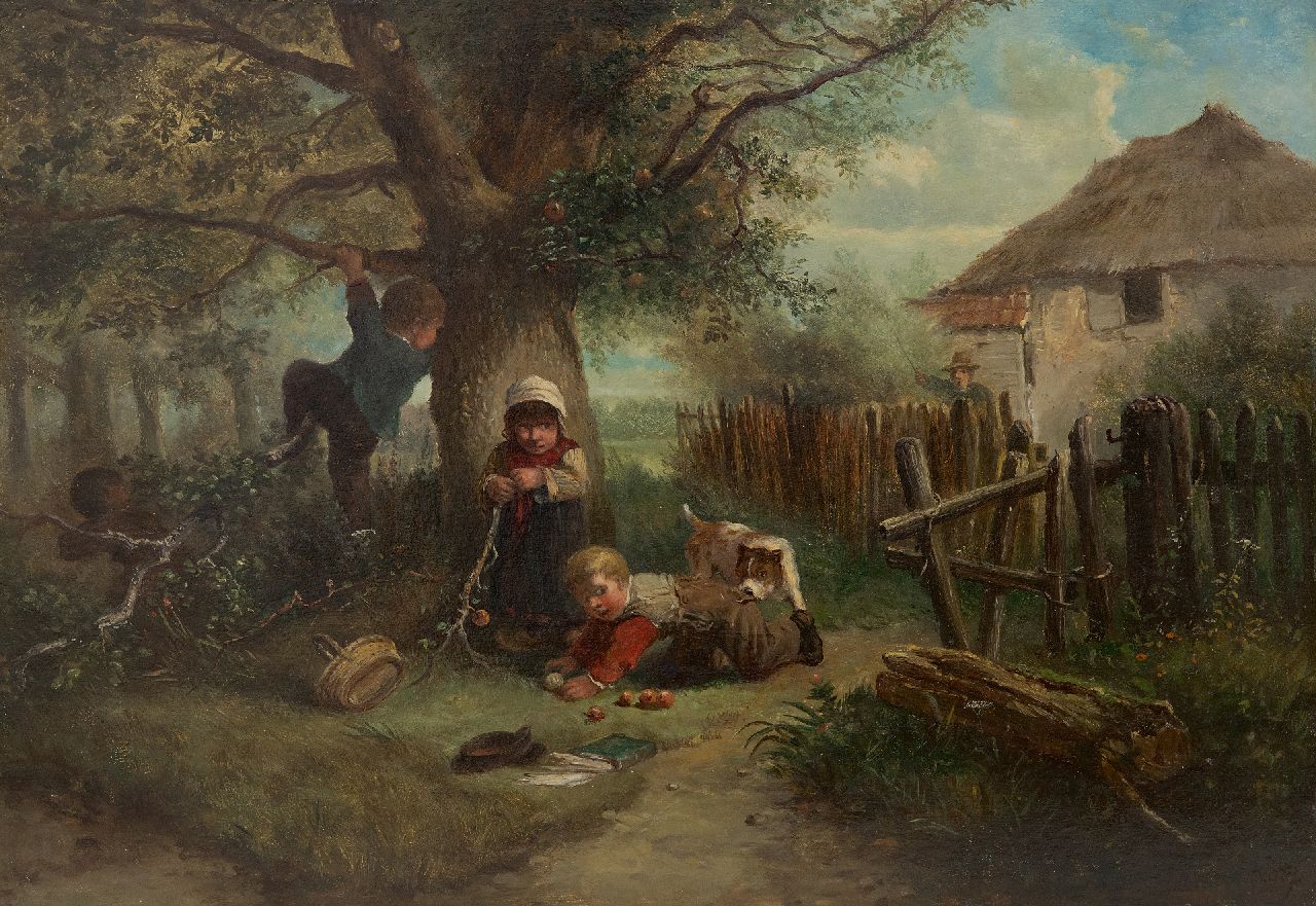 Kate J.M.H. ten | Johan 'Mari' Henri ten Kate | Gemälde zum Verkauf angeboten | Die kleinen Apfeldiebe, Öl auf Holz 30,6 x 44,0 cm, Unterzeichnet u.r.