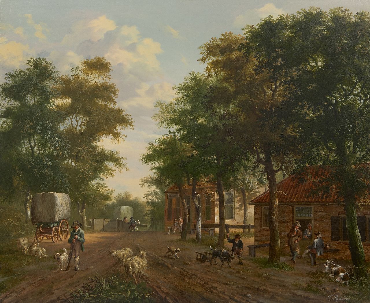 Fredericus Theodorus Renard | Ländliche Aktivitäten in einem Dorf, Öl auf Holz, 52,1 x 63,4 cm, Unterzeichnet u.r.