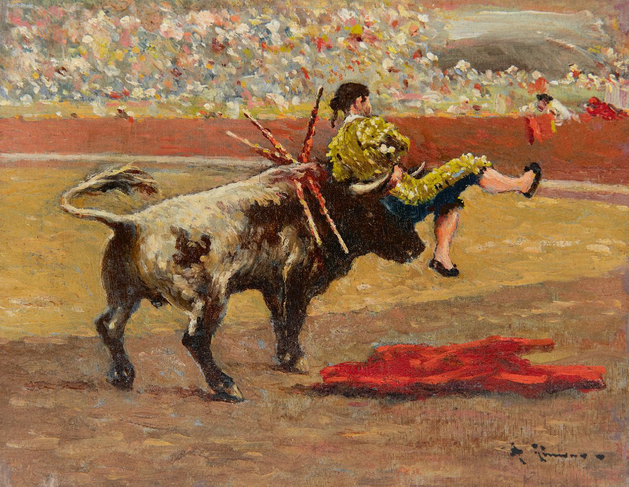 Gimeno A.  | Andrés Gimeno | Gemälde zum Verkauf angeboten | Der Stierkampf, Öl auf Holz 14,2 x 18,1 cm, Unterzeichnet u.r.