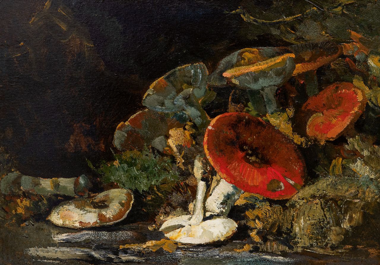 Theo Goedvriend | Stilleben von Pilzen, Öl auf Holzfaser, 45,0 x 62,5 cm, Unterzeichnet u.r.