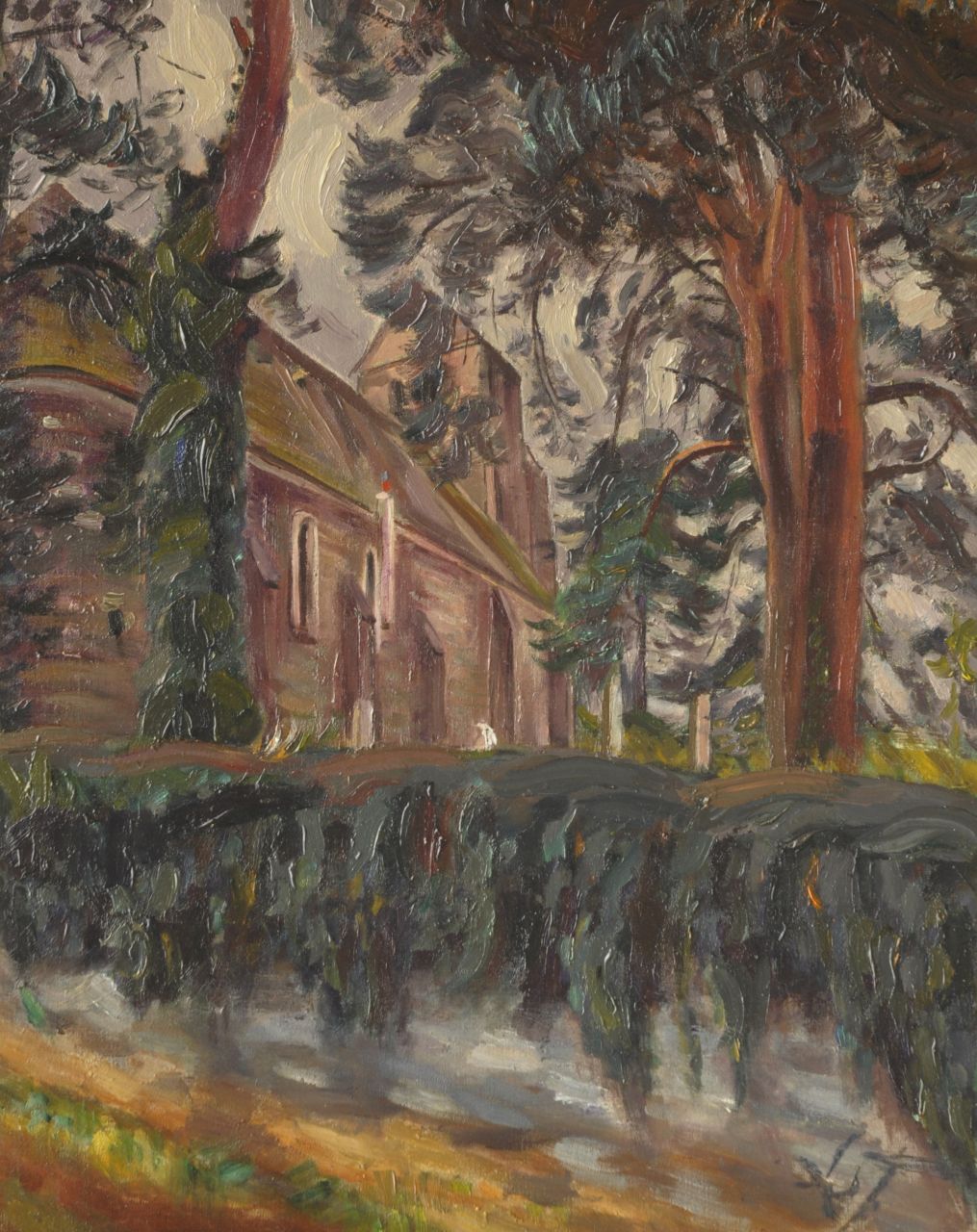 Fauconnier H.V.G. Le | 'Henri' Victor Gabriel Le Fauconnier, Kleine Kirche von Gros-Rouvre, Frankreich, Öl auf Leinwand 81,5 x 65,5 cm, zu datieren um 1934-35