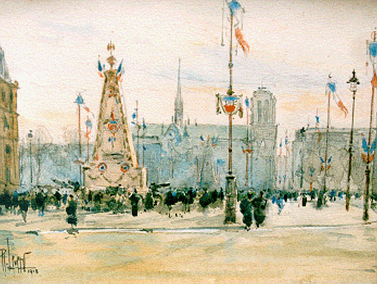 Leverd R.  | René Leverd, Hotel de Ville, Paris, Gemischte Technik auf Papier 14,0 x 18,5 cm, signed l.l. und dated 1918