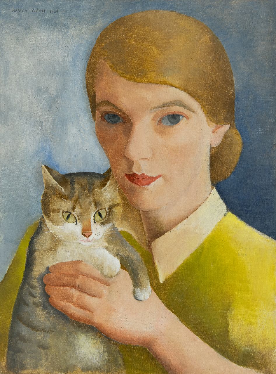 Góth C.  | Charlotte 'Sarika' Góth, Selbstporträt mit Katze, Öl auf Leinwand 40,0 x 30,2 cm, Unterzeichnet o.l. und datiert nov. 1934