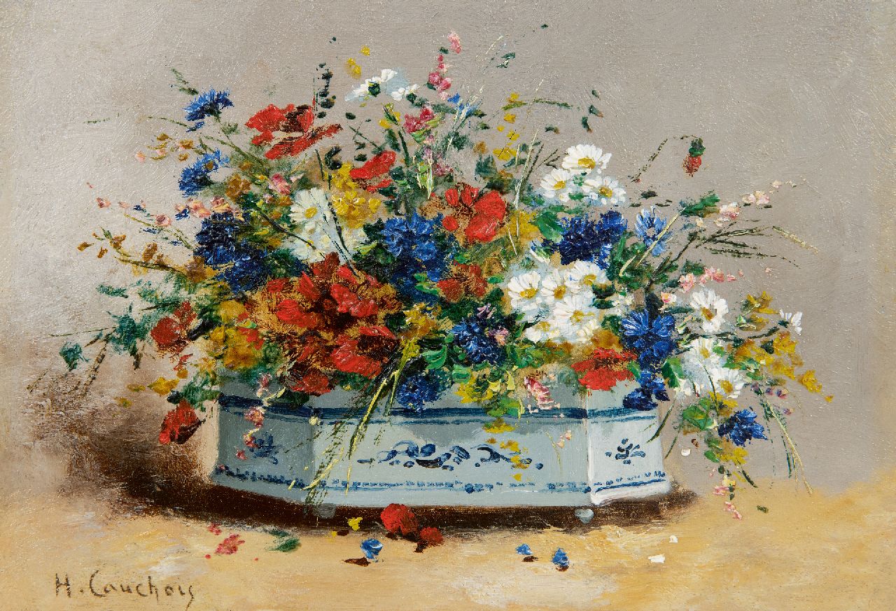 Cauchois E.H.  | Eugène-Henri Cauchois, Sommerblumen, Öl auf Holz 16,8 x 24,1 cm, Unterzeichnet u.l.