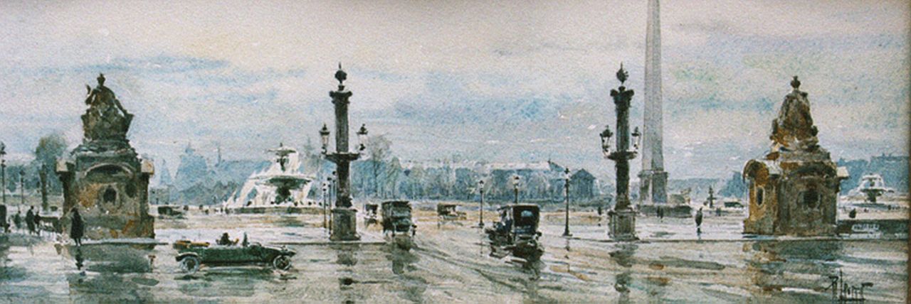 Leverd R.  | René Leverd, Place de la Concorde, Gemischte Technik auf Papier 14,0 x 37,5 cm, signed l.r.