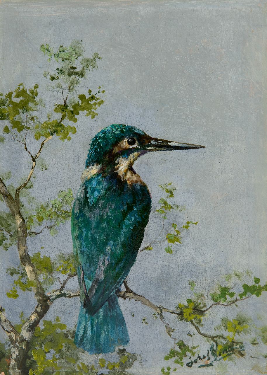 Gindra H.J.  | Hubert Joseph 'Jozef' Gindra | Gemälde zum Verkauf angeboten | Eisvogel auf einem Zweig, Öl auf Holz 28,5 x 20,1 cm, Unterzeichnet u.r.