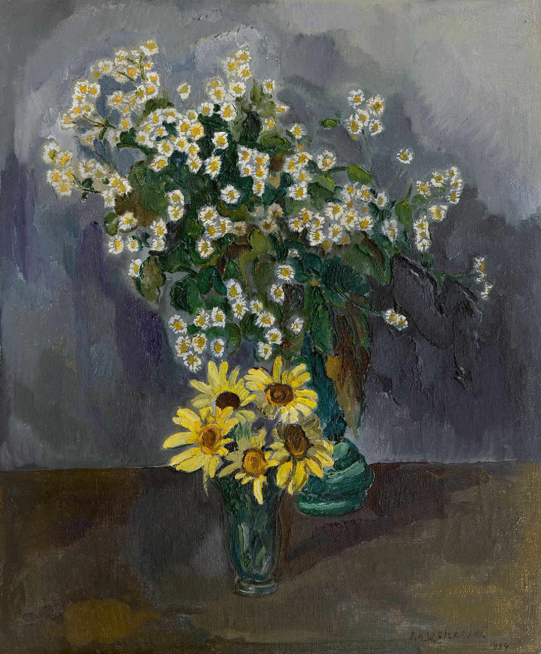 Filarski D.H.W.  | 'Dirk' Herman Willem Filarski | Gemälde zum Verkauf angeboten | Stillleben mit Gänseblümchen und Sonnenblumen, Öl auf Leinwand 60,2 x 50,3 cm, Unterzeichnet u.r. und datiert 1934