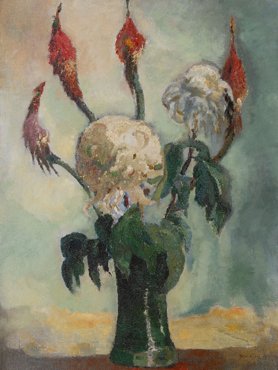 Jong G. de | Gerben 'Germ' de Jong | Gemälde zum Verkauf angeboten | Chrysanthemen, Öl auf Leinwand 80,4 x 60,4 cm, Unterzeichnet u.r. und datiert 1917
