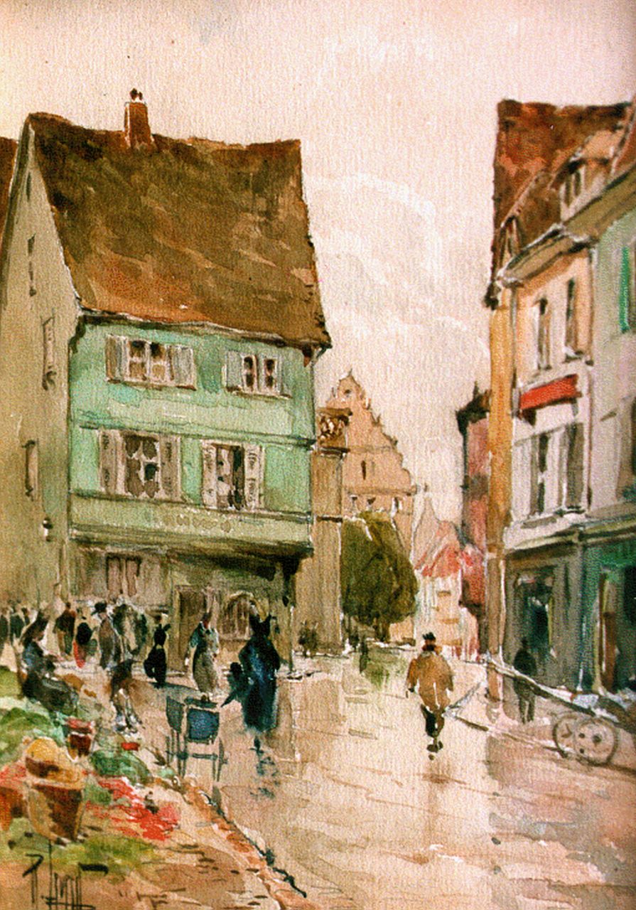Leverd R.  | René Leverd, Street in Colmar, Elzas, Aquarell auf Papier 18,5 x 13,5 cm, signed l.l.