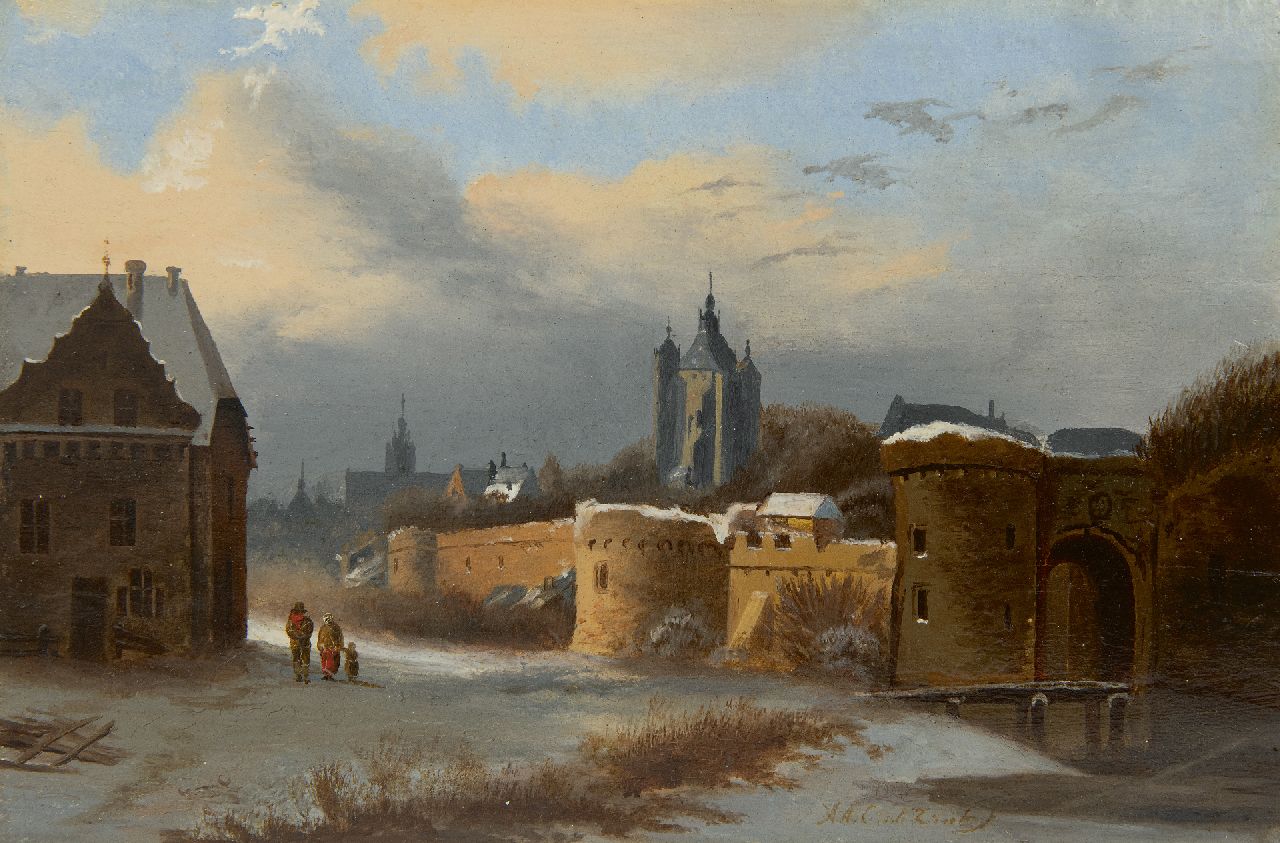 Arnoldus Antonius Christianus van 't Zant | Blick auf einer Festungsstadt, Öl auf Holz, 16,7 x 24,8 cm, Unterzeichnet u.r.