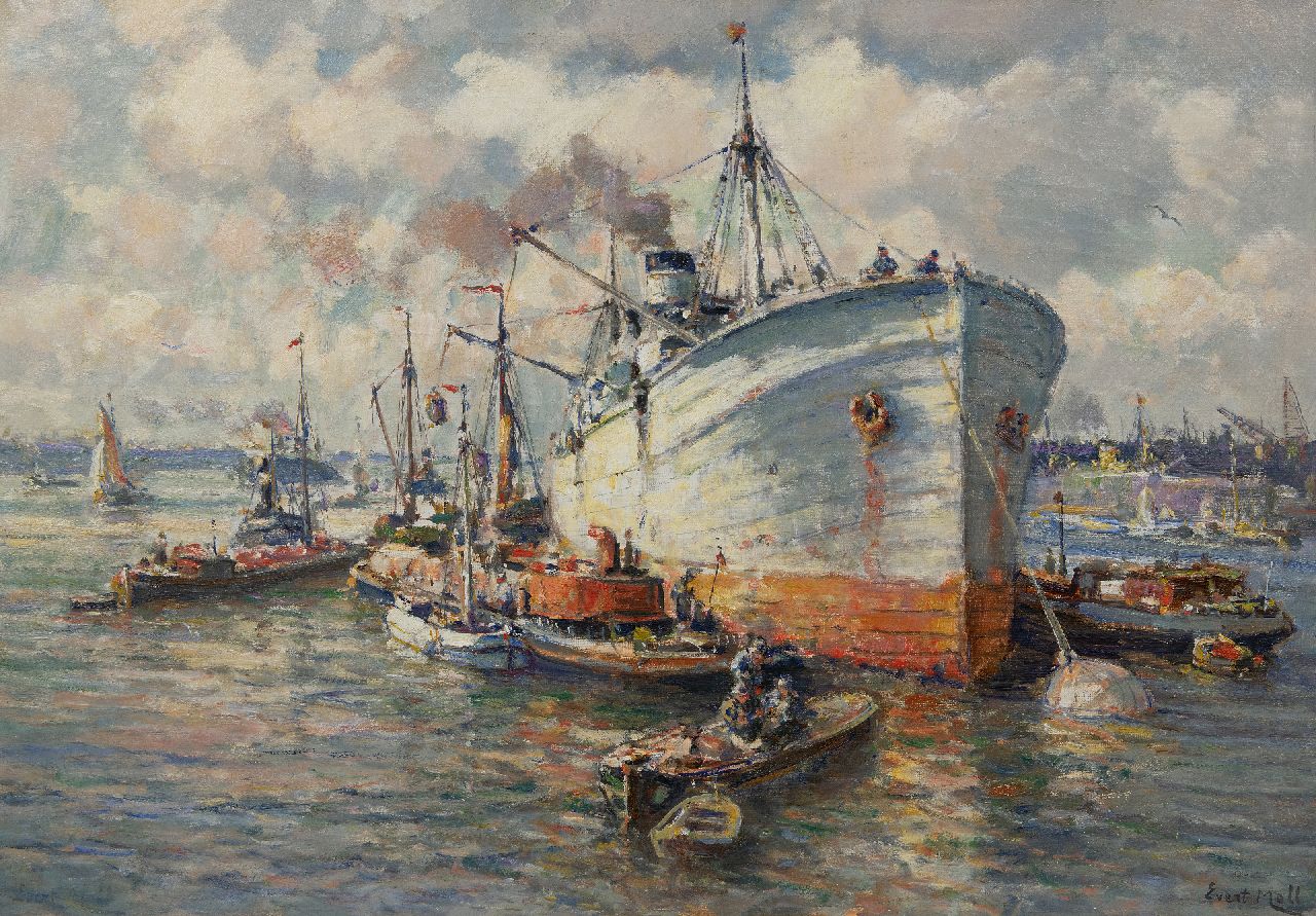 Moll E.  | Evert Moll | Gemälde zum Verkauf angeboten | Aktivität im Hafen, Öl auf Leinwand 68,5 x 99,0 cm, Unterzeichnet u.r.