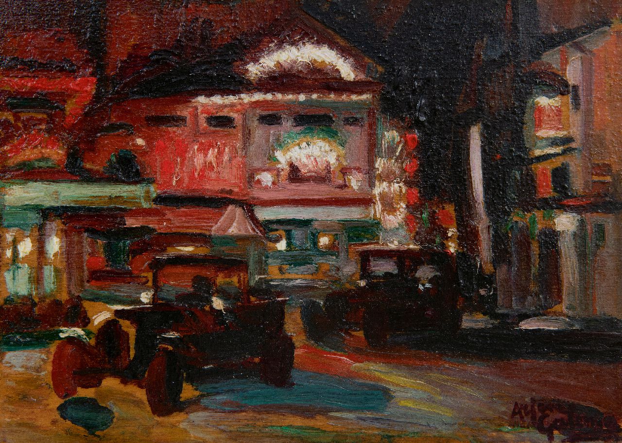 Galema A.  | Arjen Galema | Gemälde zum Verkauf angeboten | Place Pigalle in Paris bei Nacht, Öl auf Holz 15,8 x 22,0 cm, Unterzeichnet u.r. und zu datieren um 1918-1925