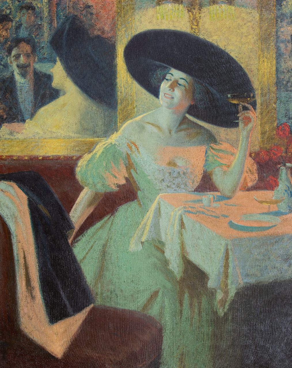 Wellington J. Reynolds | Au Café Parisienne, Öl auf Leinwand, 142,5 x 112,5 cm, Unterzeichnet im Verso