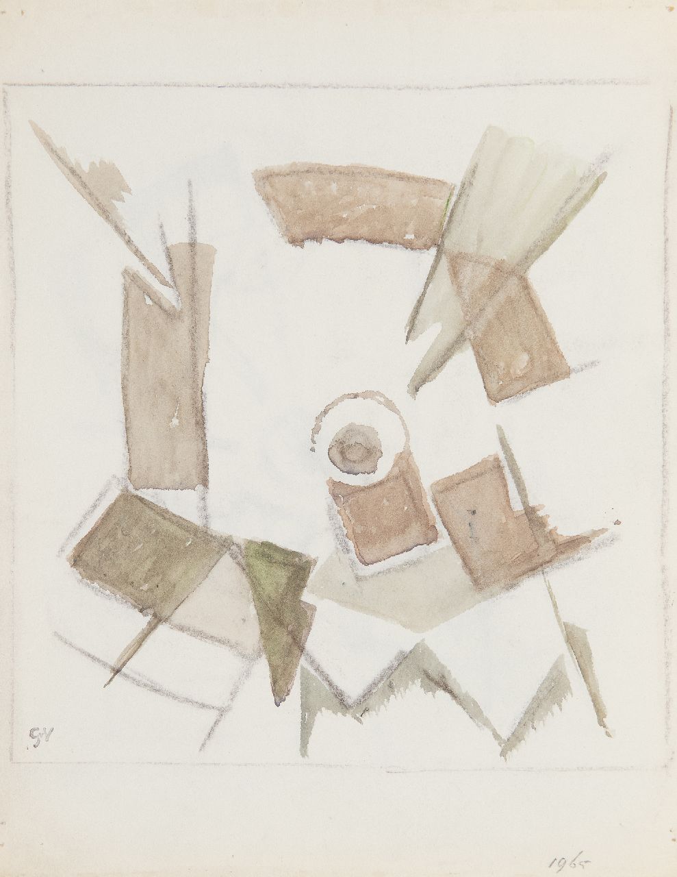 Velde G. van | Gerardus 'Geer' van Velde | Aquarelle und Zeichnungen zum Verkauf angeboten | Ohne titel, chalk and watercolour on vellum paper 21,0 x 20,0 cm, Unterzeichnet l.umit Namenstempel und datiert 1965