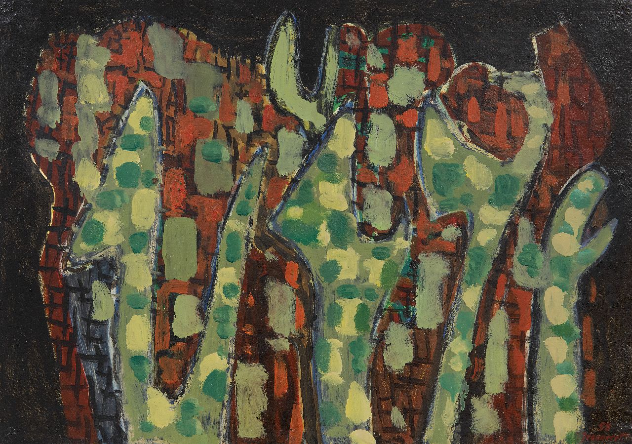 Jeanneret B.  | Blaise Jeanneret | Gemälde zum Verkauf angeboten | Composition 1958, Öl auf Papier auf Holzfaser 38,0 x 53,0 cm, Unterzeichnet u.r. und datiert '58