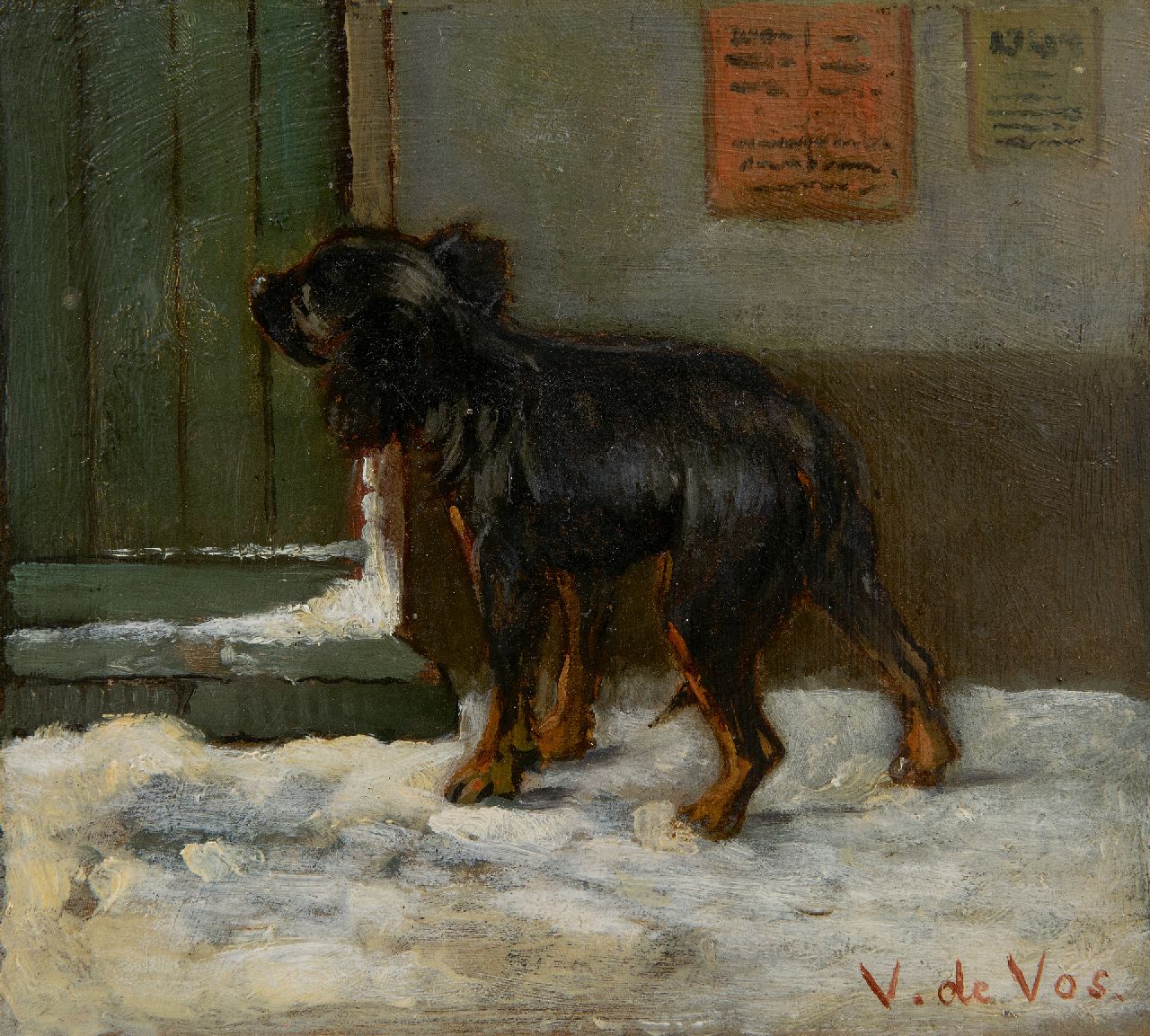 Vos V. de | Vincent de Vos | Gemälde zum Verkauf angeboten | Am Ziel angekommen, Öl auf Leinwand 15,6 x 17,1 cm, Unterzeichnet u.r.