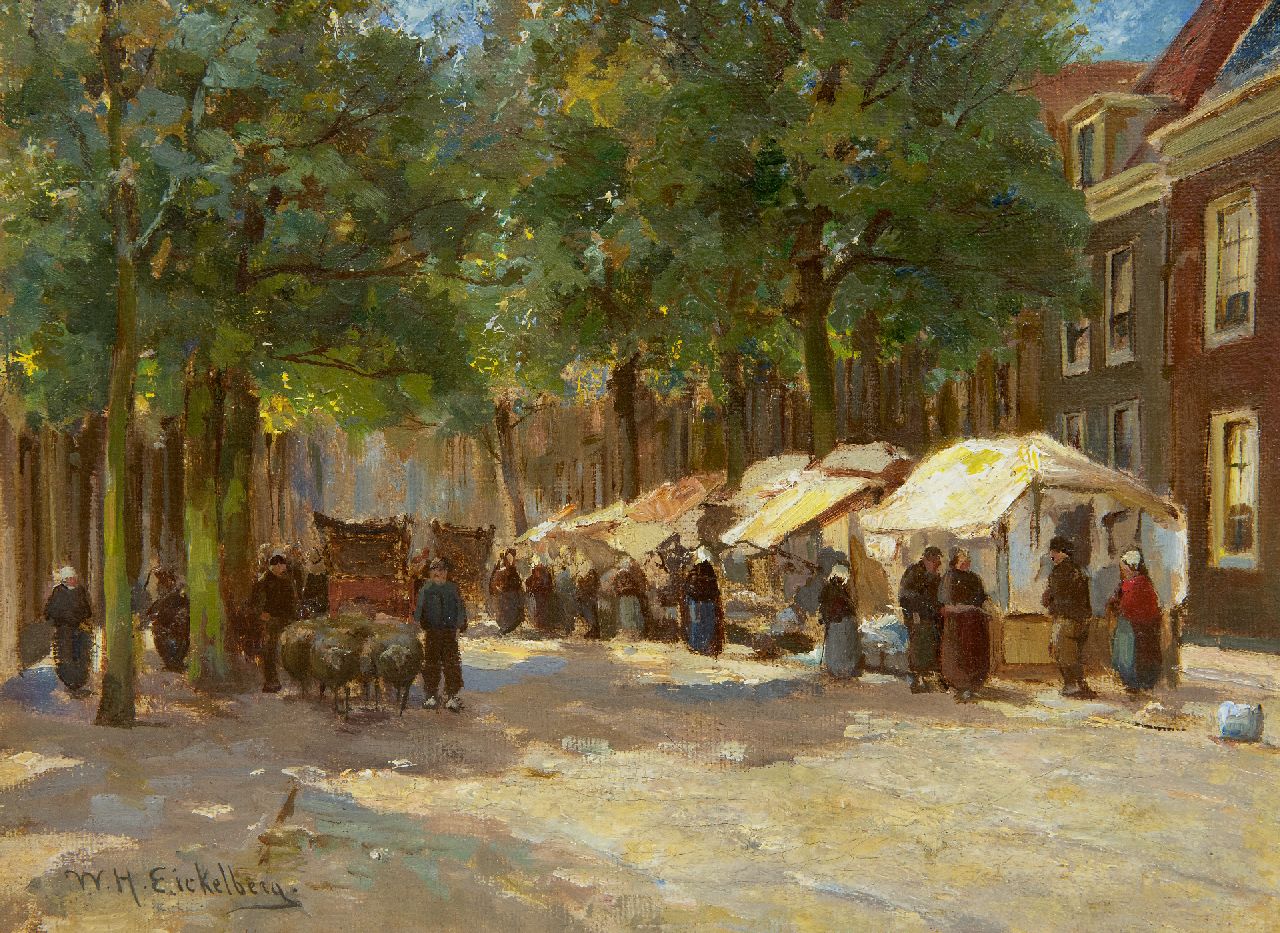 Eickelberg W.H.  | Willem Hendrik Eickelberg, Markt unter den Bäumen, Öl auf Leinwand 20,3 x 27,1 cm, Unterzeichnet u.l.