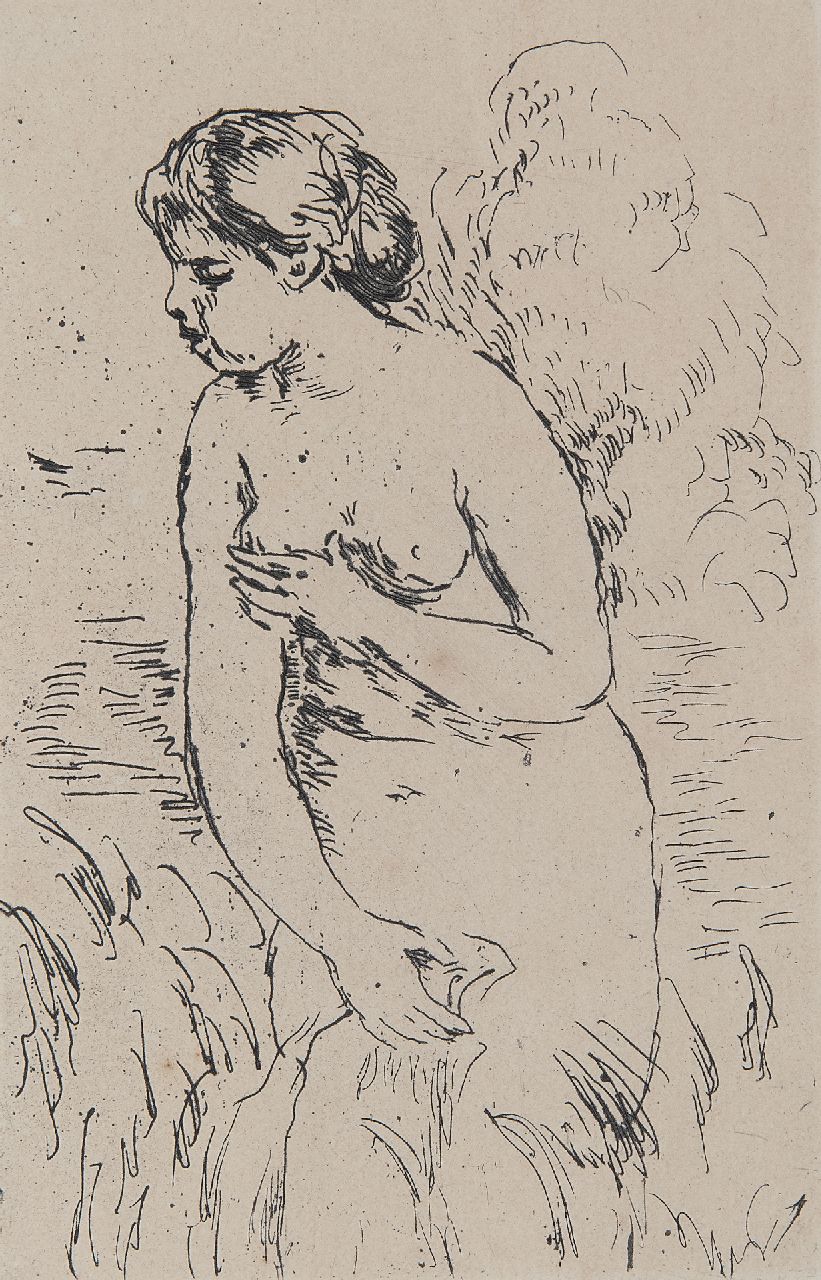 Renoir P.A.  | Pierre 'Auguste' Renoir | Grafik zum Verkauf angeboten | Baigneuse debout à mi-jambes, Radierung 16,6 x 11,1 cm, zum datieren ca. 1910