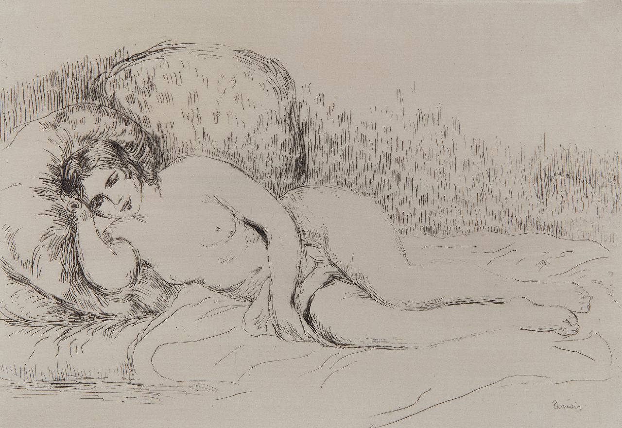 Renoir P.A.  | Pierre 'Auguste' Renoir, Femme nue couchée, Radierung 13,4 x 19,4 cm, signed l.r. (in the plate) und zu datieren 1906