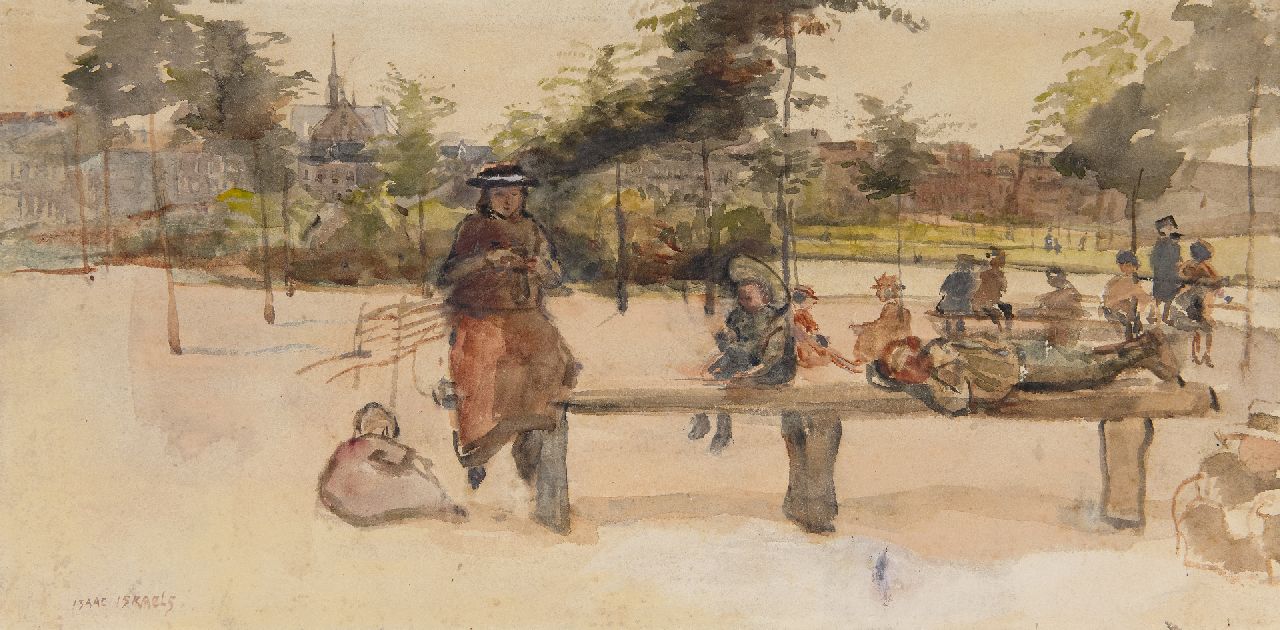 Israels I.L.  | 'Isaac' Lazarus Israels, Ein Tag im Oosterpark, Amsterdam, Aquarell auf Papier 24,5 x 49,3 cm, Unterzeichnet u.l.