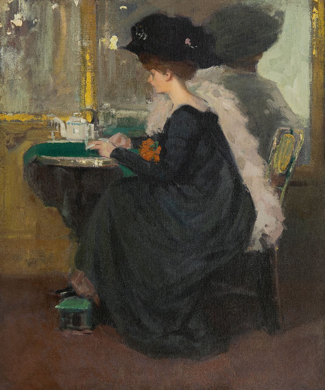 Nissl R.  | Rudolf Nissl, Dame im Café, Öl auf Leinwand 54,9 x 46,2 cm