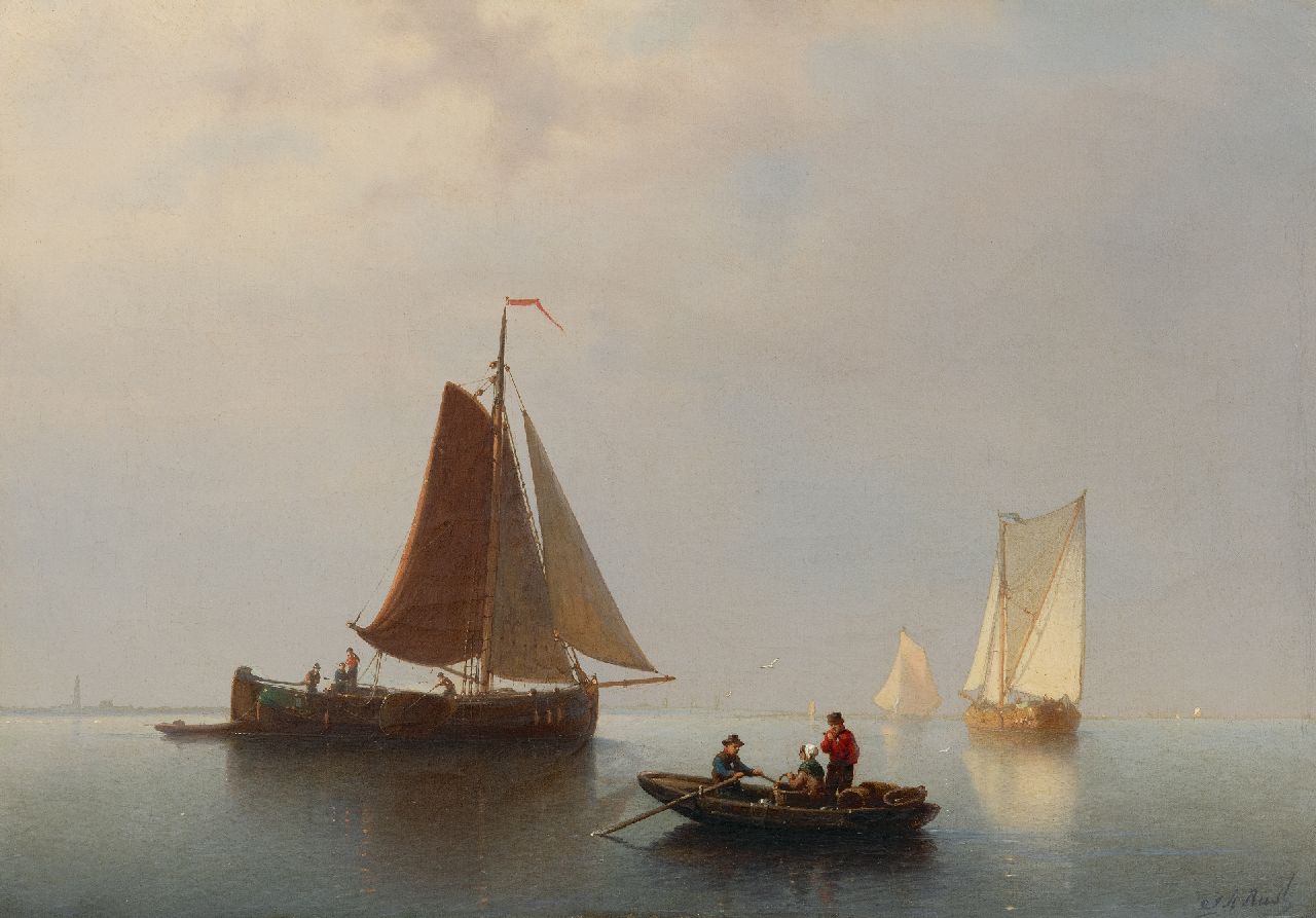 Rust J.A.  | Johan 'Adolph' Rust | Gemälde zum Verkauf angeboten | Segelschiffe auf ruhiger See, Öl auf Leinwand 39,6 x 56,4 cm, Unterzeichnet u.r. und ohne Rahmen