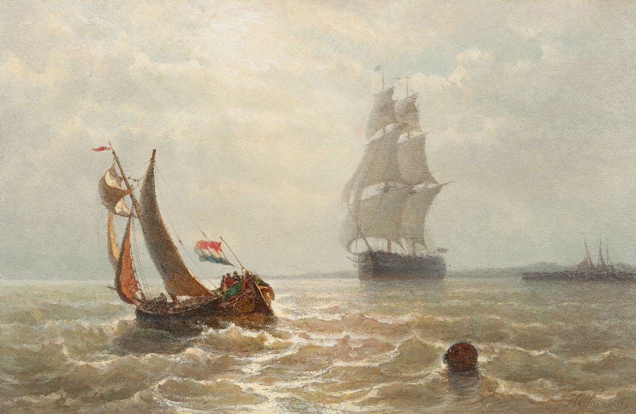George Johannes Hoffmann | Segelschiff bei starker Brise, Öl auf Holz, 32,7 x 49,9 cm, Unterzeichnet u.r.
