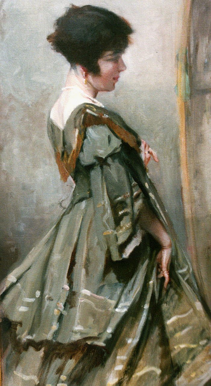Gouweloos J.L.H.  | 'Jean' Léon Henri Gouweloos, An elegant Lady, Öl auf Leinwand 88,4 x 47,7 cm, signed u.l.
