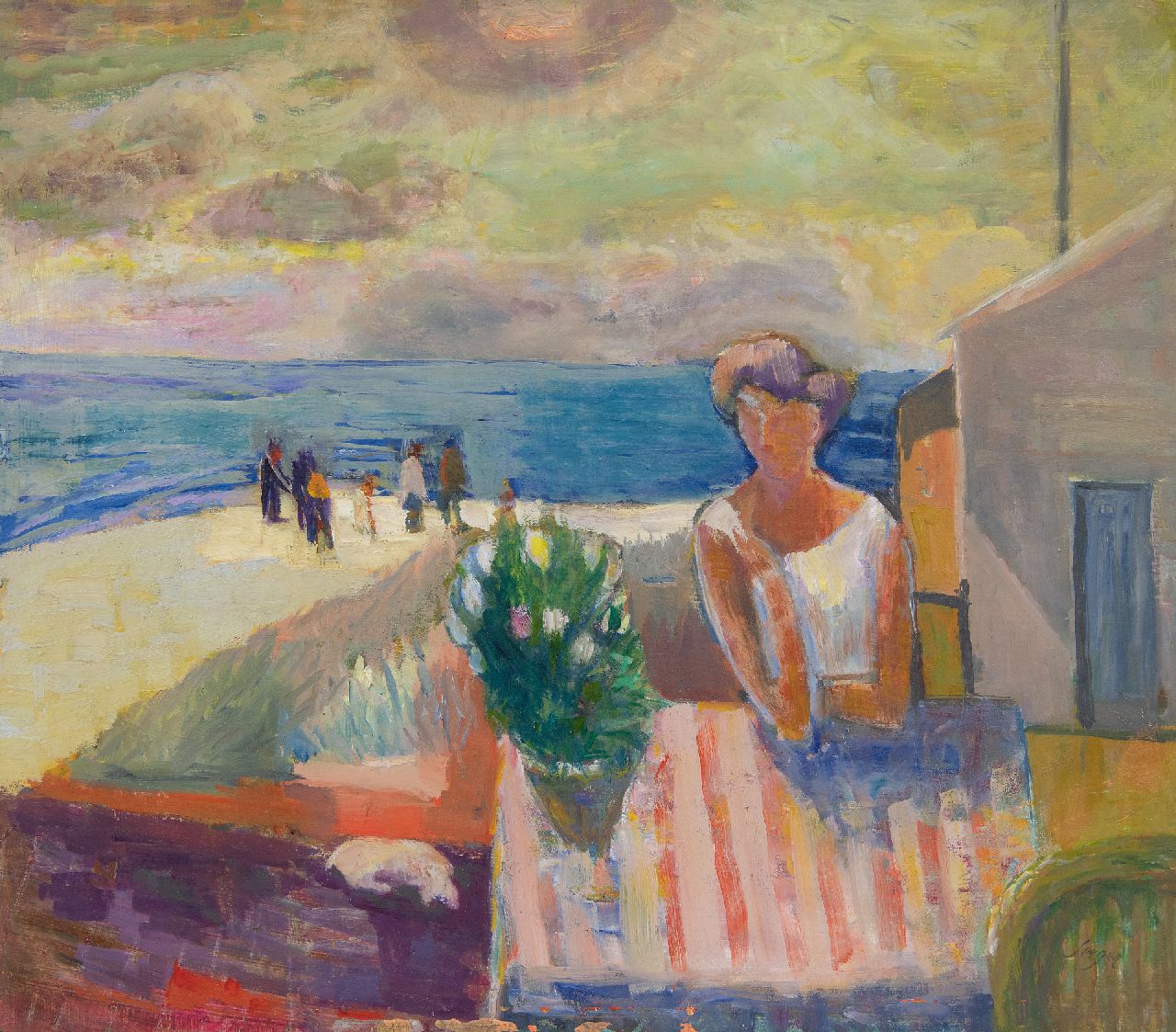 Frederick Bedrich Serger | Terrasse am Meer, Öl auf Holzfaser, 39,6 x 44,6 cm, Unterzeichnet u.r.