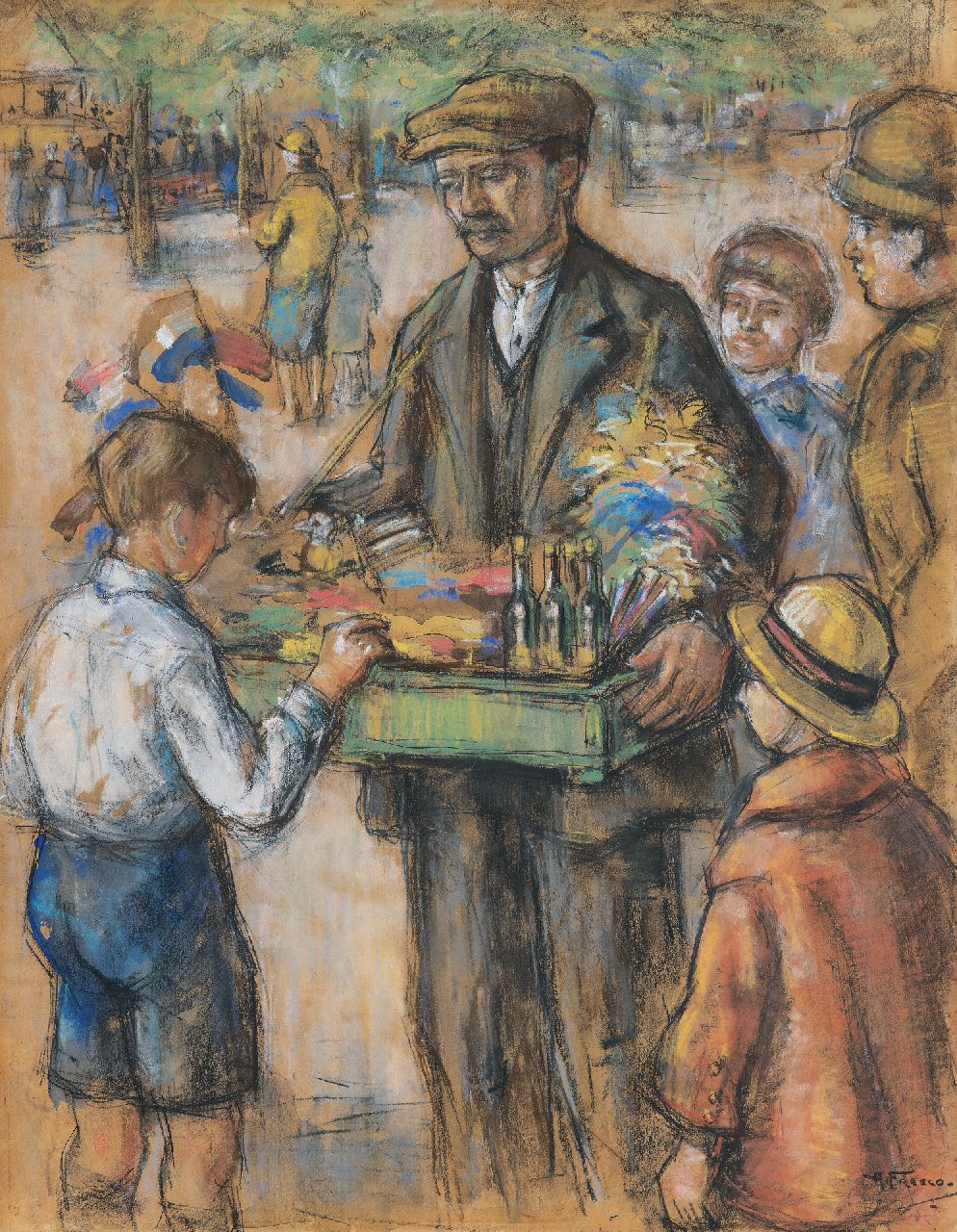 Fresco A.  | Abraham Fresco, Straßenverkäufer, Pastell auf Papier 56,9 x 44,0 cm, Unterzeichnet u.r.