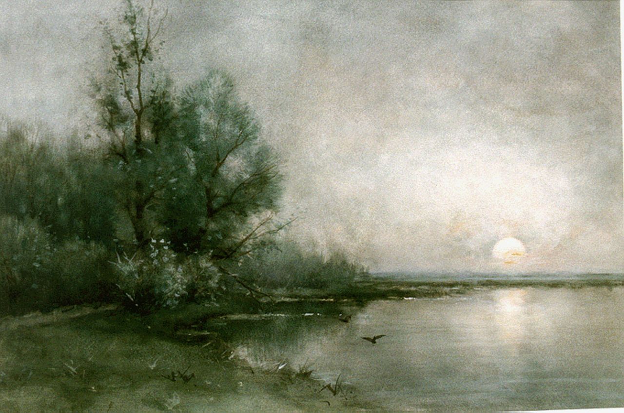 Rossum du Chattel F.J. van | Fredericus Jacobus van Rossum du Chattel, A lake at sunset, Aquarell auf Papier 32,2 x 49,4 cm, signed l.l.