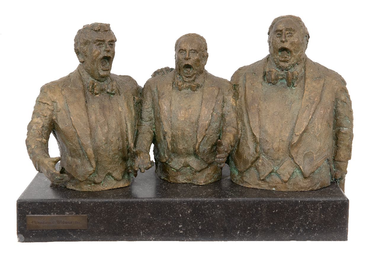 Wibaut C.H.  | Constance Henriëtte Wibaut | Skulpturen und Objekte zum Verkauf angeboten | Die drei Tenöre: Plácido Domingo, José Carreras en Luciano Pavarotti, Bronze 31,0 x 45,0 cm, Unterzeichnet auf der Rückseite