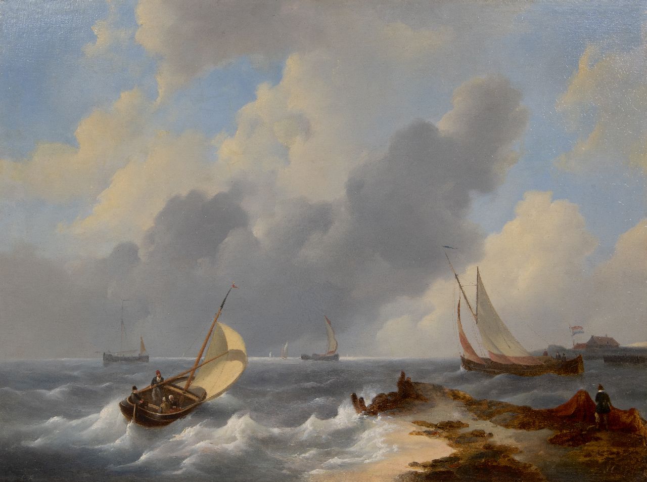 Johannes Christianus Schotel | Schiffe auf turbulenter See, Öl auf Holz, 45,7 x 61,4 cm, Unterzeichnet u.r.