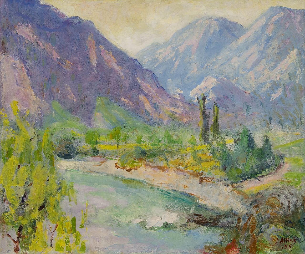 Altink J.  | Jan Altink | Gemälde zum Verkauf angeboten | Landschaft in der Haute-Savoie, Öl auf Leinwand 50,4 x 60,4 cm, Unterzeichnet u.r. und datiert '55