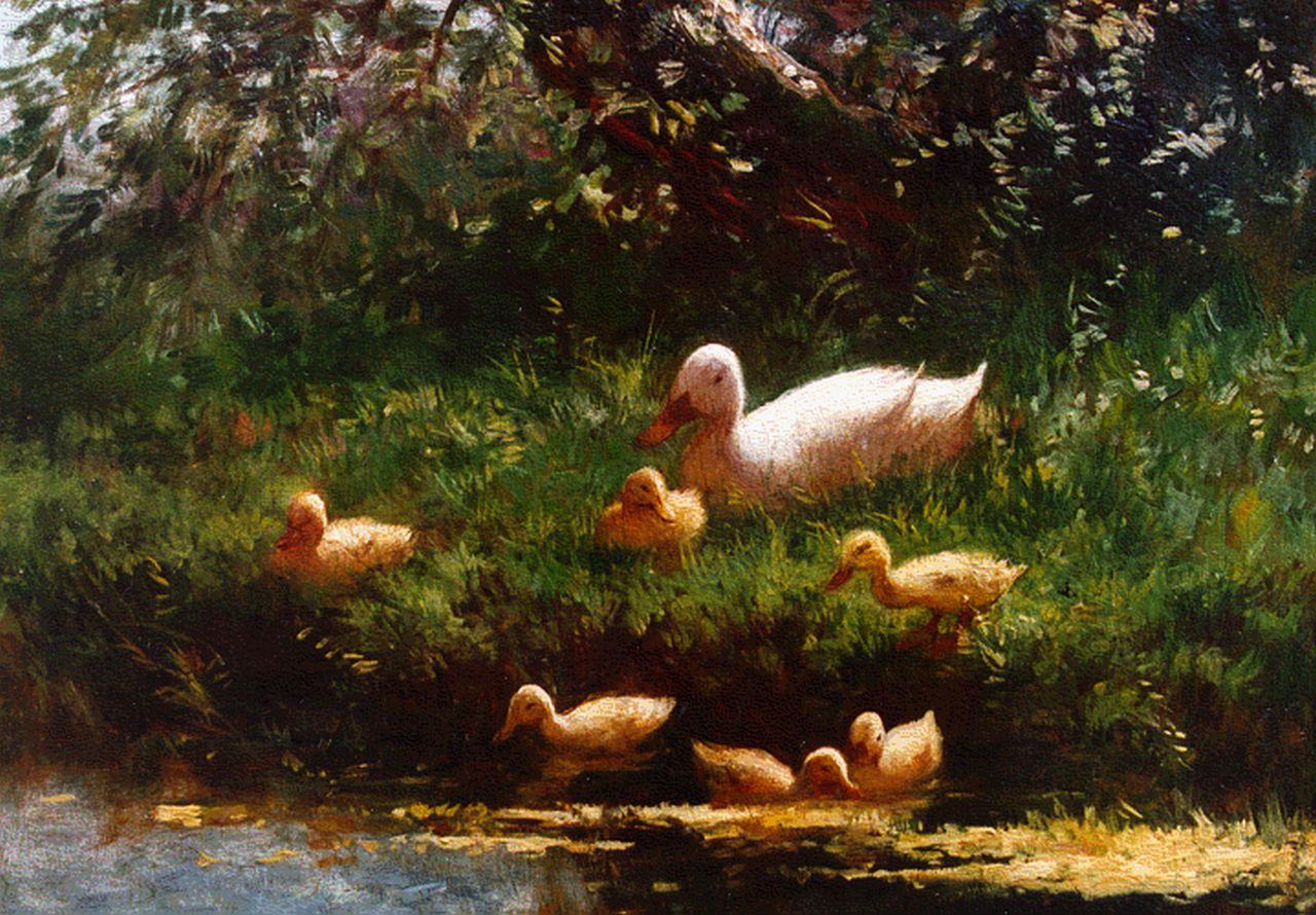 Artz C.D.L.  | 'Constant' David Ludovic Artz, Duck with ducklings watering, Öl auf Holz 17,5 x 23,5 cm, signed l.l.